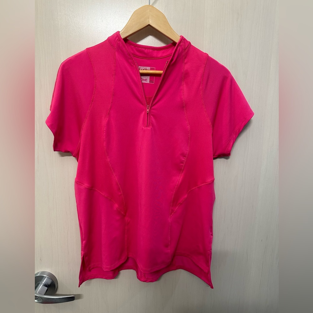 Lucky in Love large pink golf shirt. Great for tennis or golf.